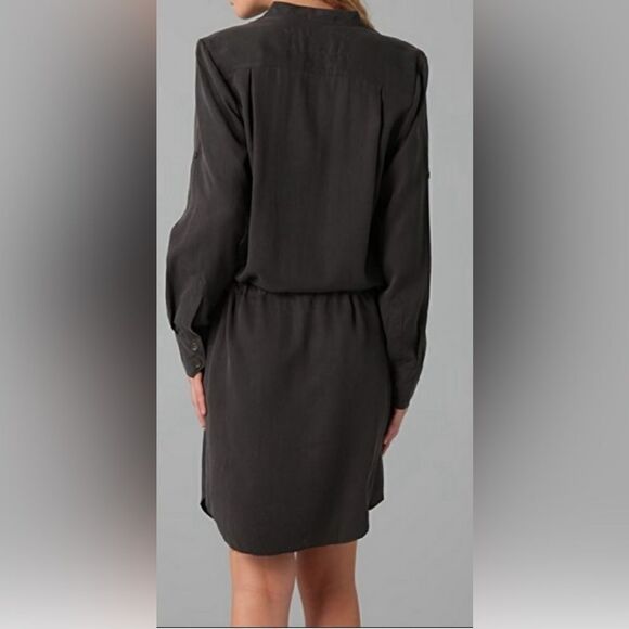 Rag & Bone charcoal tencel dropped drawstring waist button front shirtdress. Sm - Picture 3 of 11